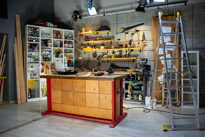 clean garage with organized tools